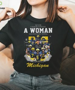 Michigan wolverine never underestimate a woman who understands football and loves michigan wolverines 2023 signatures hoodie, sweater, longsleeve, shirt v-neck, t-shirt