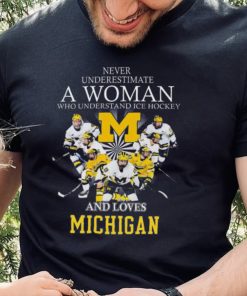 Michigan wolverines never underestimate a woman who understands ice hockey and loves michigan wolverines 2023 hoodie, sweater, longsleeve, shirt v-neck, t-shirt
