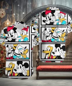 Mickey And Donal Duck White Black Aloha Hawaiian Shirts