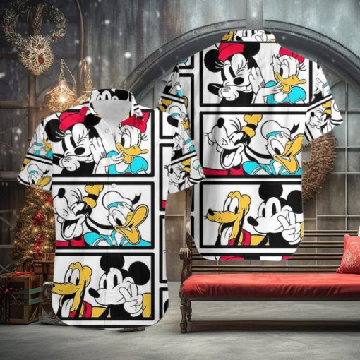 Mickey And Donal Duck White Black Aloha Hawaiian Shirts