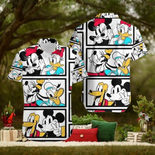 Mickey And Donal Duck White Black Aloha Hawaiian Shirts