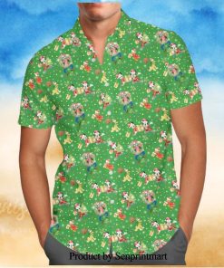 Mickey And Friends Christmas Celebration Disney Cartoon Graphics Inspired Full Printing Hawaiian Shirt – Green