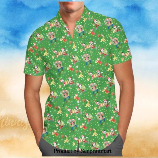 Mickey And Friends Christmas Celebration Disney Cartoon Graphics Inspired Full Printing Hawaiian Shirt – Green