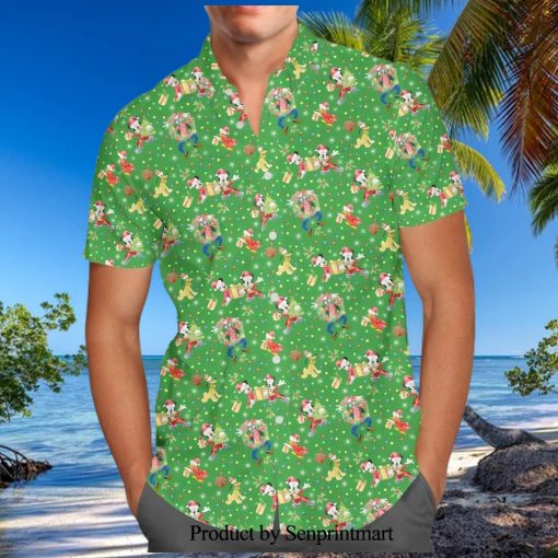 Mickey And Friends Christmas Celebration Disney Cartoon Graphics Inspired Full Printing Hawaiian Shirt – Green