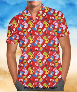 Mickey And Friends Christmas Stockings Pattern Disney Cartoon Graphics Full Printing Hawaiian Shirt – Red