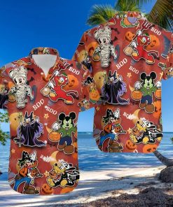 Mickey And Friends Halloween Villain Costume Disney Full Printing Hawaiian Shirt – Orange