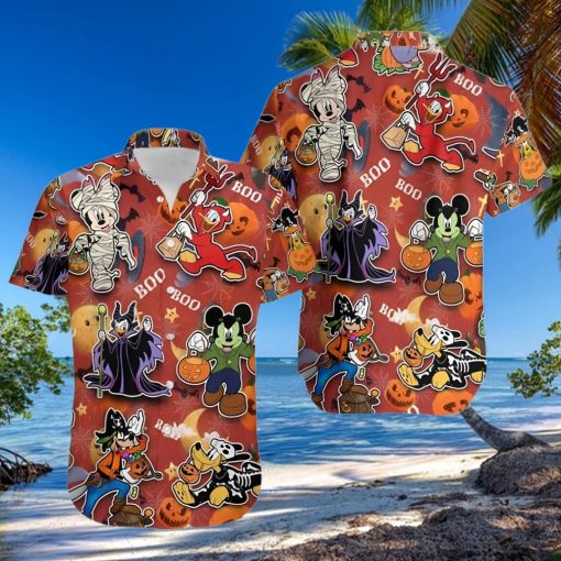 Mickey And Friends Halloween Villain Costume Disney Full Printing Hawaiian Shirt – Orange