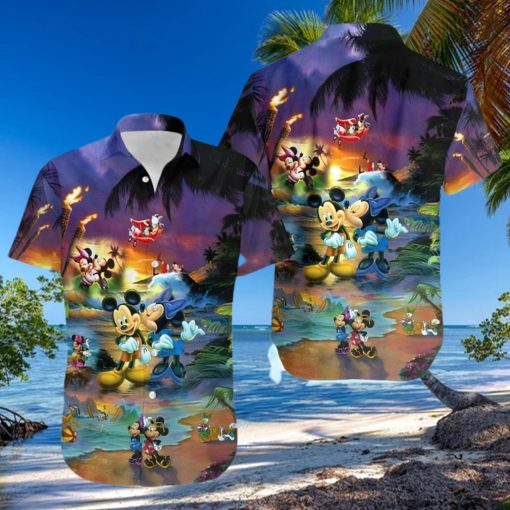 Mickey And Minnie Mouse Sunset Beach Disney Full Printing Hawaiian Shirt