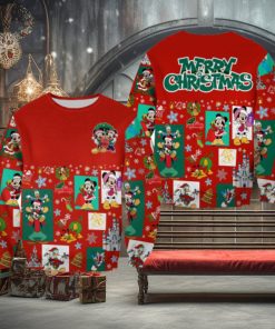Mickey And Minnie Pattern Xmas Red Christmas Disney Cartoon Sweaters Matching Christmas Shirt For Family