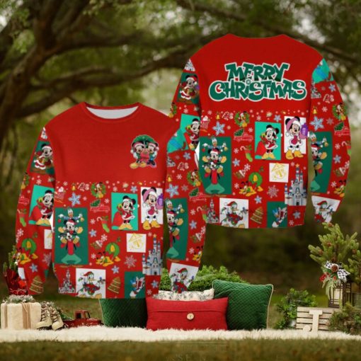 Mickey And Minnie Pattern Xmas Red Christmas Disney Cartoon Sweaters Matching Christmas Shirt For Family