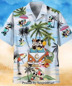 Mickey And Minnie Summer Car Trip Full Printing Hawaiian Shirt