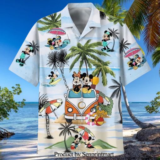 Mickey And Minnie Summer Car Trip Full Printing Hawaiian Shirt