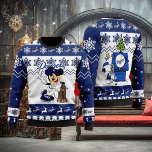 Mickey And Snoopy Dodgers Champions Ugly Christmas Sweater