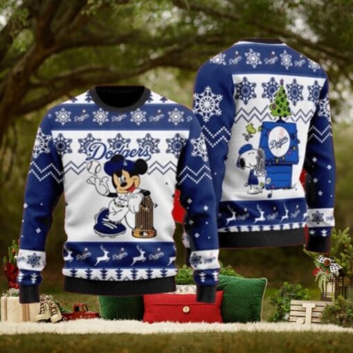 Mickey And Snoopy Dodgers Champions Ugly Christmas Sweater