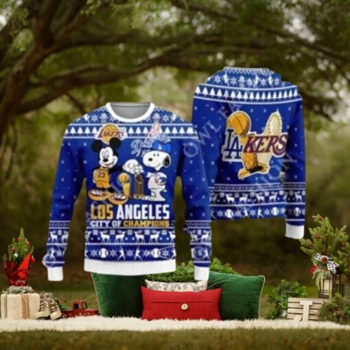 Mickey And Snoopy LA City of Champions Ugly Sweater