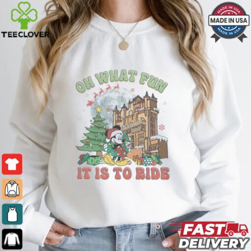 Mickey Christmas Hollywood Tower Oh What Fun It Is To Ride Shirt