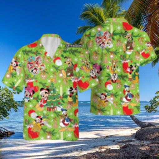 Mickey Friends Hawaiian Christmas Santa Claus Green Disney Hawaii Shirt