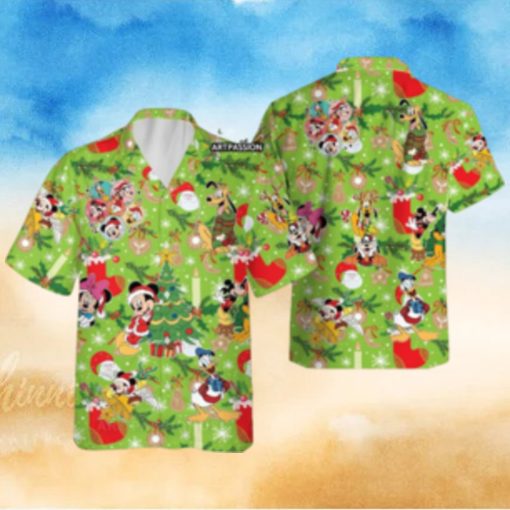 Mickey Friends Hawaiian Christmas Santa Claus Green Disney Hawaii Shirt