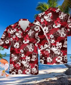 Mickey Minnie Mouse Donald Daisy Duck Goofy Dog Disney White Hibiscus Aloha Full Printing Hawaiian Shirt