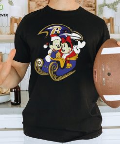 Mickey Minnie Santa Ride Sleigh Christmas Baltimore Ravens 2024 Shirt