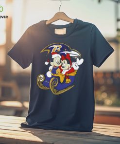 Mickey Minnie Santa Ride Sleigh Christmas Baltimore Ravens 2024 Shirt