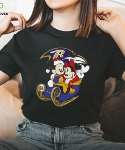 Mickey Minnie Santa Ride Sleigh Christmas Baltimore Ravens 2024 Shirt