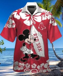 Mickey Mouse And Tropical Flowers Boston Red Sox Hawaiian Shirt