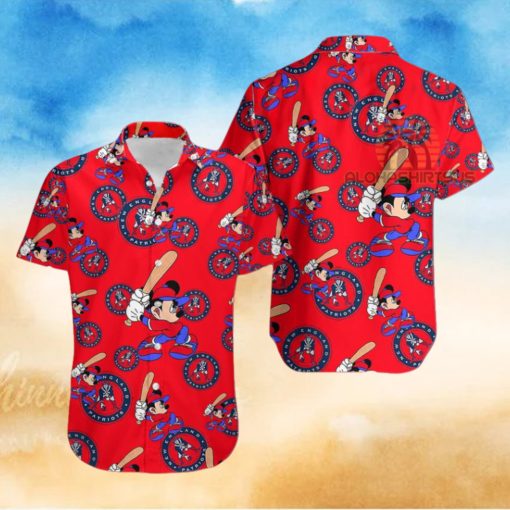 Mickey Mouse Baseball New England Patriots Red Western Hawaiian Shirt