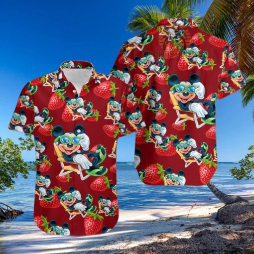 Mickey Mouse Beach Strawberry Maroon Mens Tall Hawaiian Shirts