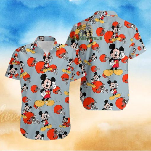 Mickey Mouse Call Phone Cleveland Browns Grey Tacky Hawaiian Shirt