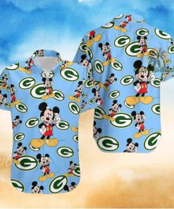 Mickey Mouse Call Phone Green Bay Packers Blue Button Down Hawaiian Shirt