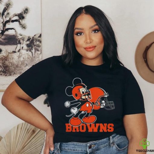 Mickey Mouse Cartoon Nfl Cleveland Browns Football Player Helmet Logo Shirts