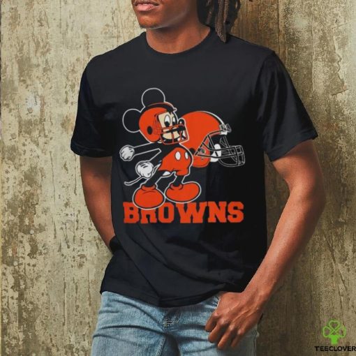 Mickey Mouse Cartoon Nfl Cleveland Browns Football Player Helmet Logo Shirts