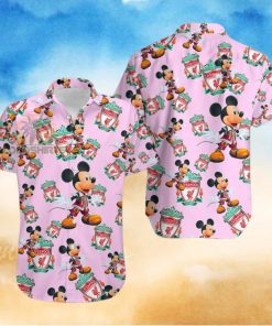 Mickey Mouse Character Liverpool Fc Pink Tropical Print Hawaiian Shirt