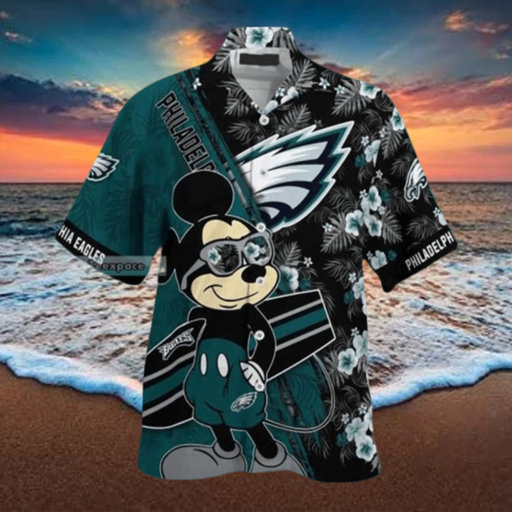 Philadelphia Eagles Surfboard Parttern Mickey Mouse Flower Hawaiian Shirt -  Freedomdesign