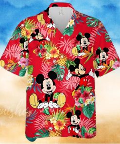 Mickey Mouse Disney Pineapple Hibiscus Full Printing Hawaiian Shirt – Red