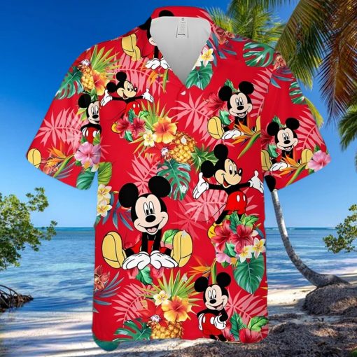 Mickey Mouse Disney Pineapple Hibiscus Full Printing Hawaiian Shirt – Red