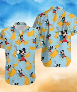 Mickey Mouse Electric Guitar Banana Light Blue Unisex Hawaiian Shirts