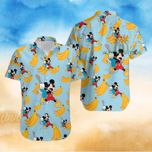Mickey Mouse Electric Guitar Banana Light Blue Unisex Hawaiian Shirts