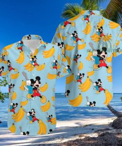 Mickey Mouse Electric Guitar Banana Light Blue Unisex Hawaiian Shirts