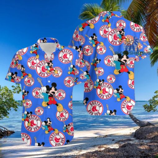 Mickey Mouse Electric Guitar Boston Red Sox Royal Blue Original Hawaiian Shirt