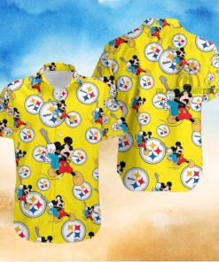 Mickey Mouse Electric Guitar Pittsburgh Steelers Yellow One Piece Hawaiian Shirt