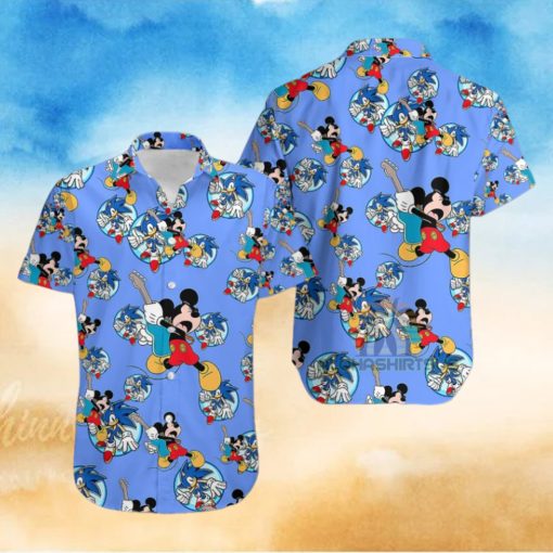 Mickey Mouse Electric Guitar Segasonic The Hedgehog Blue Chubbies Hawaiian Shirt