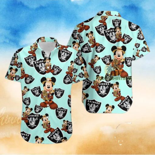 Mickey Mouse Explorer Oakland Raiders Light Blue Best Aloha Hawaiian Shirts