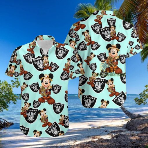 Mickey Mouse Explorer Oakland Raiders Light Blue Best Aloha Hawaiian Shirts