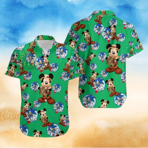 Mickey Mouse Explorer Segasonic The Hedgehog Irish Green Vintage Aloha Hawaiian Shirt