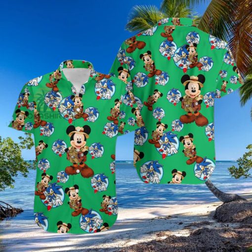 Mickey Mouse Explorer Segasonic The Hedgehog Irish Green Vintage Aloha Hawaiian Shirt