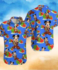 Mickey Mouse Explorer Watermelon Royal Blue Aloha Print Hawaiian Shirt