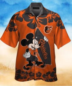 Mickey Mouse Graphic Baltimore Orioles Tropical Hibiscus Flower Hawaiian Shirt