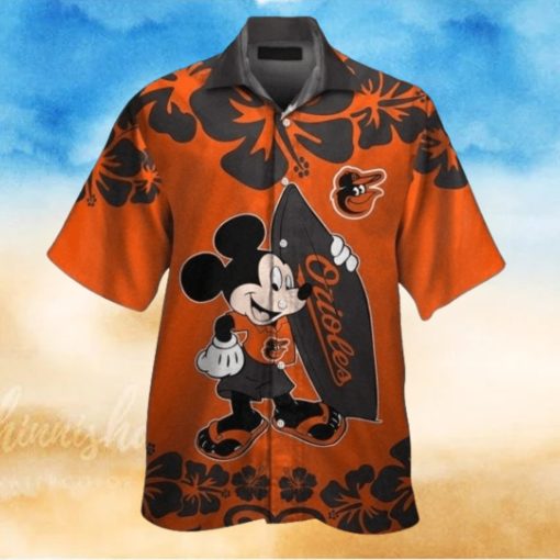 Mickey Mouse Graphic Baltimore Orioles Tropical Hibiscus Flower Hawaiian Shirt